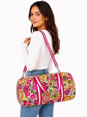 Retired Vera Bradley Jazzy Blooms Large Barrel Duffel Travel Bag Like New
